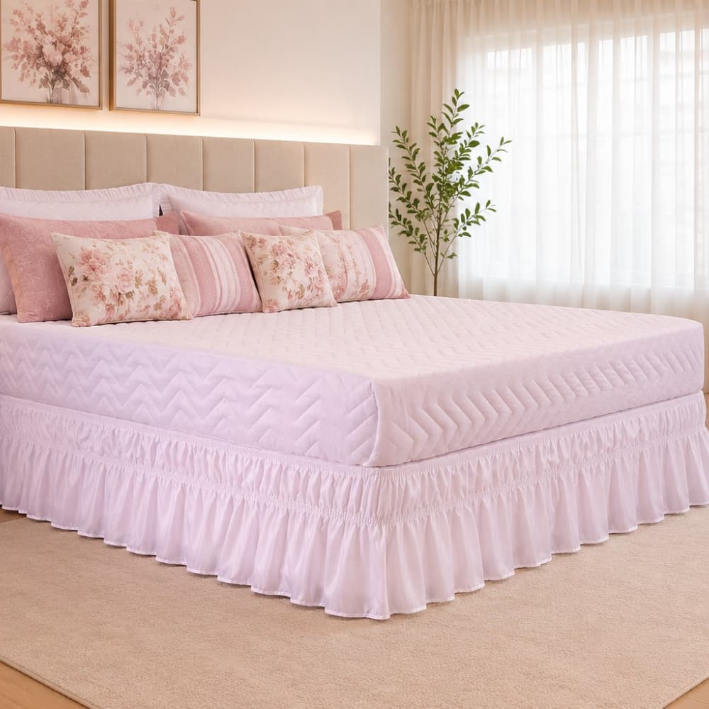 Saia para Cama Box Solteiro, Viúva, Casal Padrão e Queen Elasticada Ajustável Branco