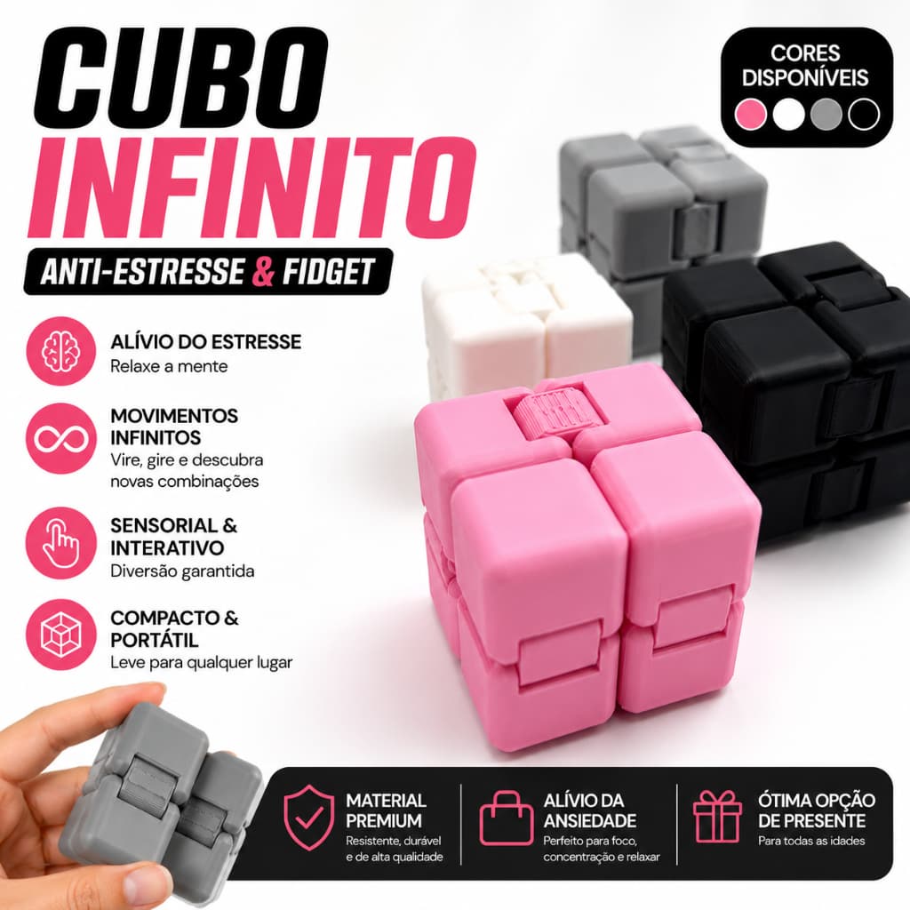 Cubo Infinito Antiestresse Articulado Fidget Toy Sensorial Portátil para Alívio do Estresse