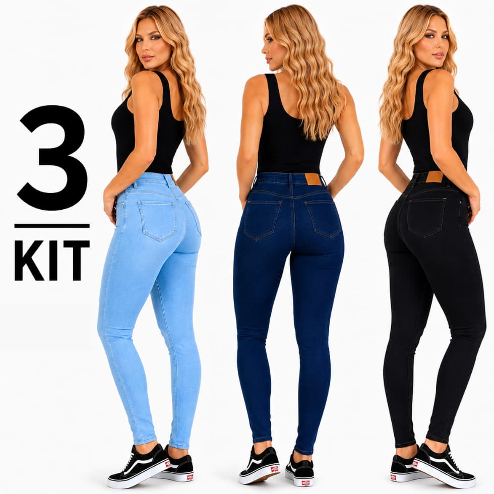 Calça Jeans Feminina Cintura Alta > Kit com 3 Calças Jeans Premium
