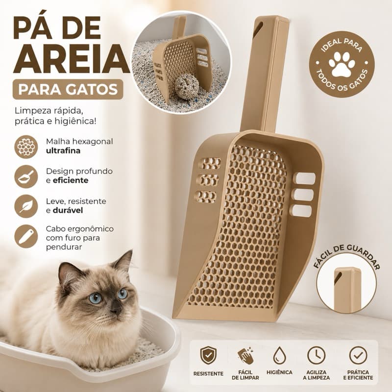 Pá para Areia de Gato Higiênica Removedora de Fezes Peneira para Caixa de Areia Limpeza Prática Design Moderno