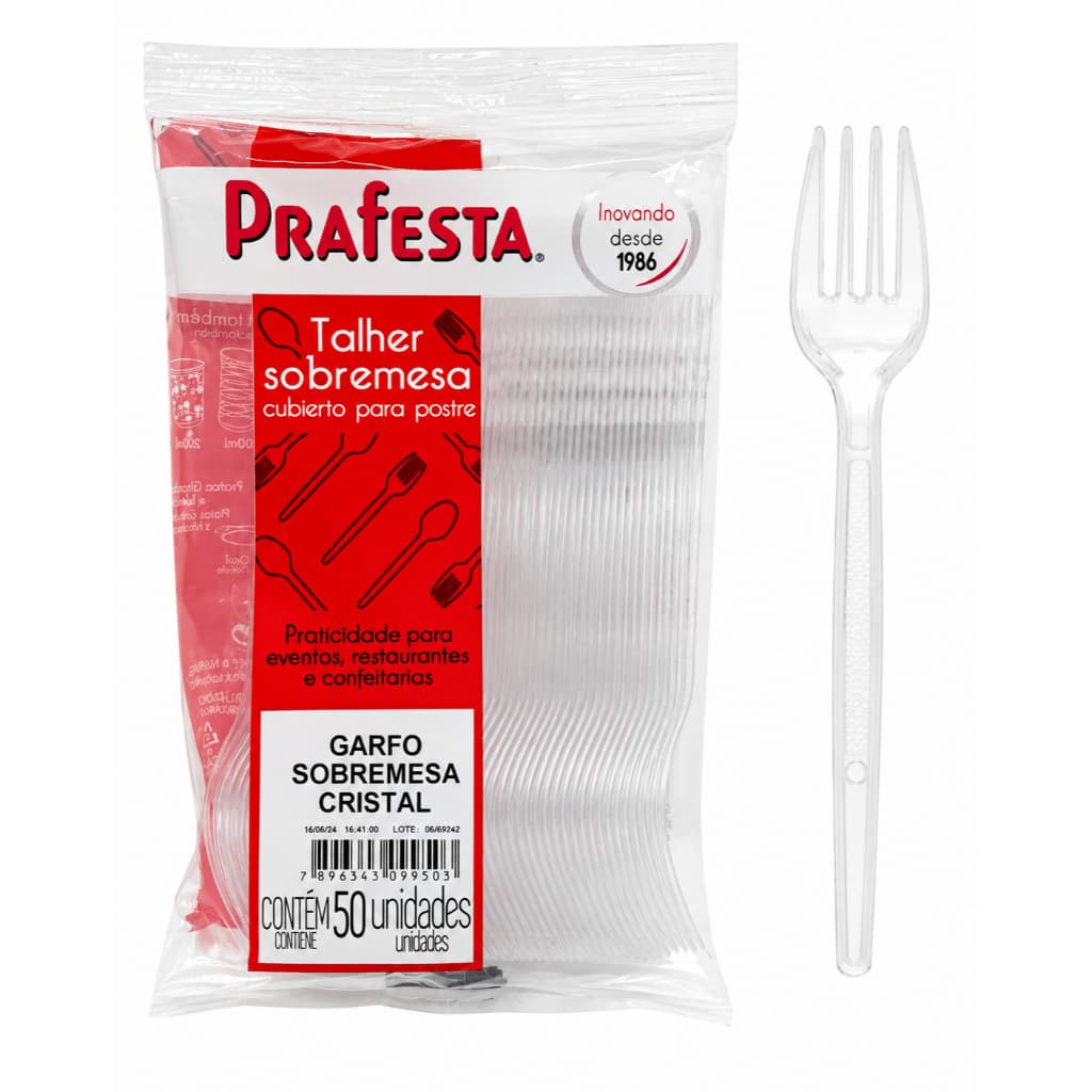 50 a 300 Garfos de Sobremesa Transparente Descartável Ideal para Bolos e Doces Festas Prafesta Açai