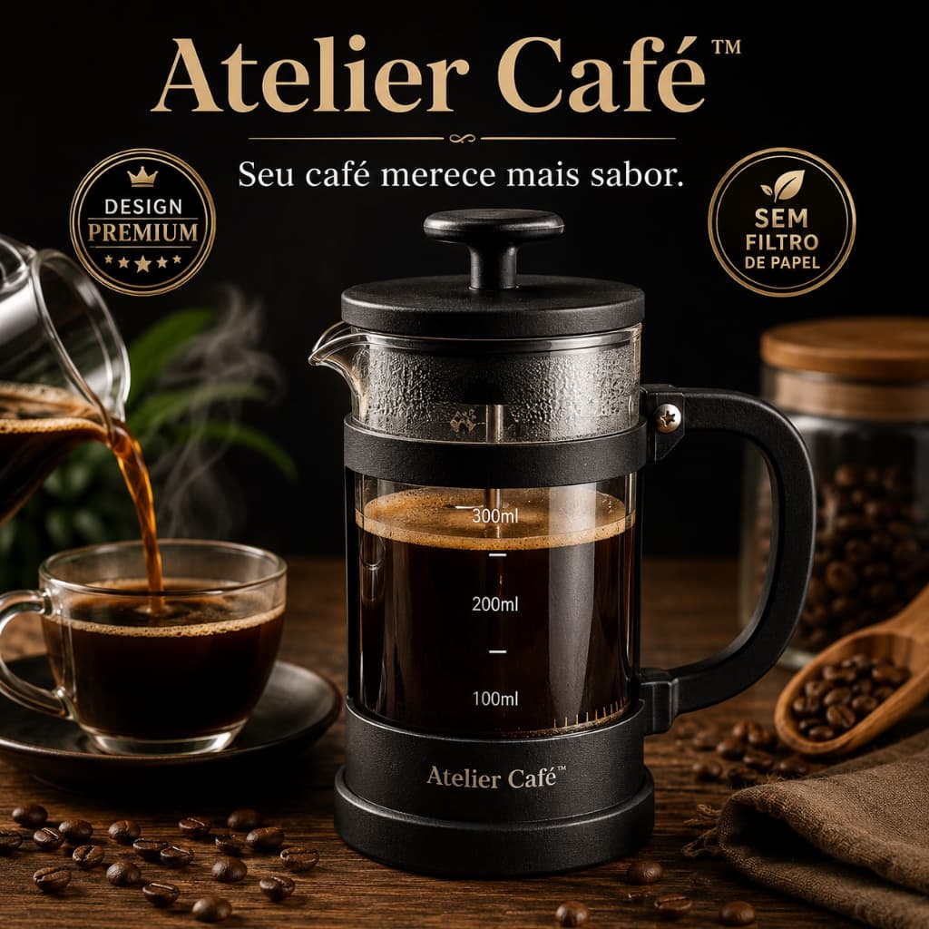 Cafeteira Francesa 300ml French Press Prensa para Café e Chá Vidro Borossilicato Filtro Inox