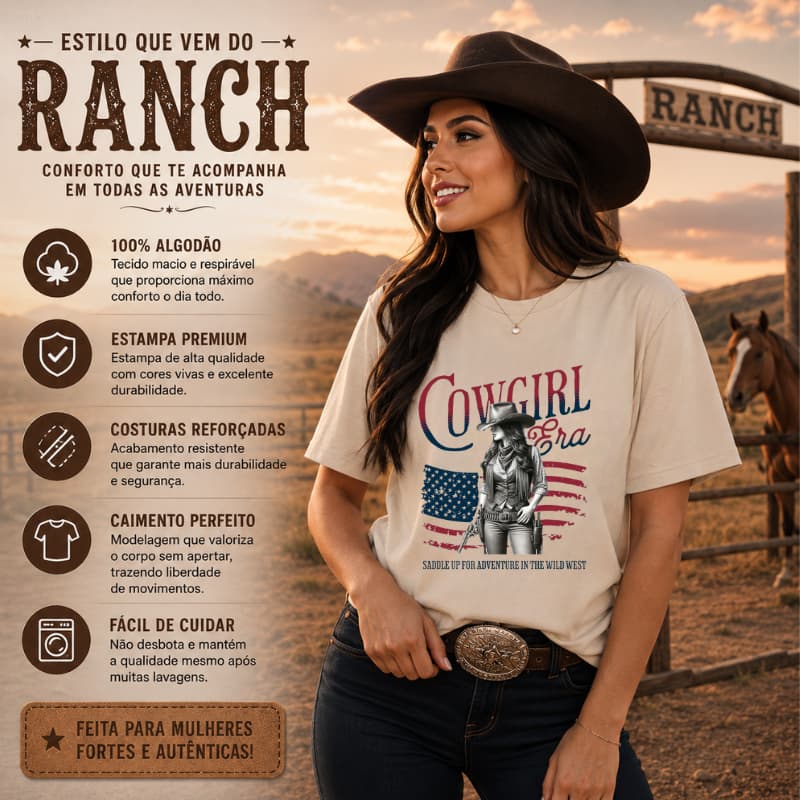 Camiseta Feminina 100% Algodão Estampa Cowgirl Estilosa Envio Ja