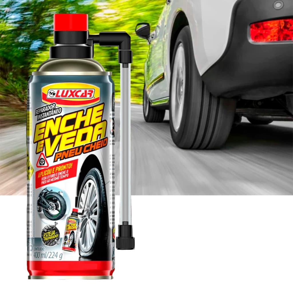 Reparador Instantâneo De Pneu Enche e Veda Luxcar 400ml Reparador De Pneu Spray Para Carro e Moto Com ou Sem Câmara