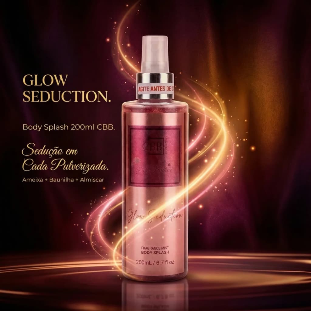 Body Splash Glow Seduction 200ml CBB Cosméticos - Mica Prateada - Sedutor Floral Frutado Baunilha