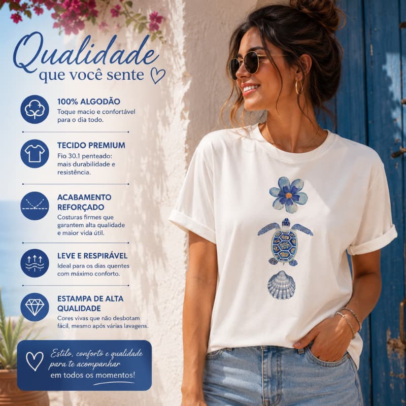 Camiseta Feminina Estampa Fundo Do Mar 100% Algodão Envio Ja