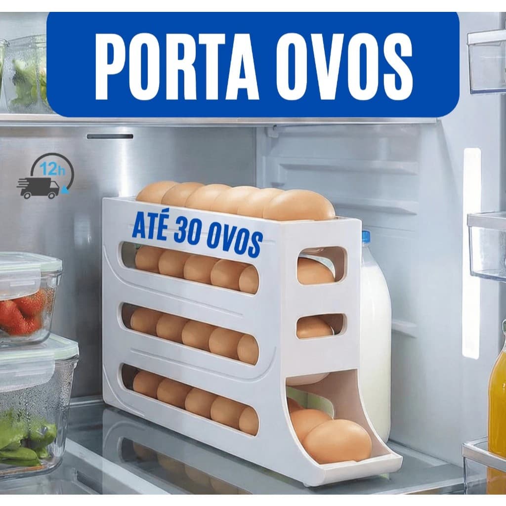 Organizador de Geladeira Porta Ovos com Gravidade Dispenser Automático Empilhável Compacto Organizador de Cozinha