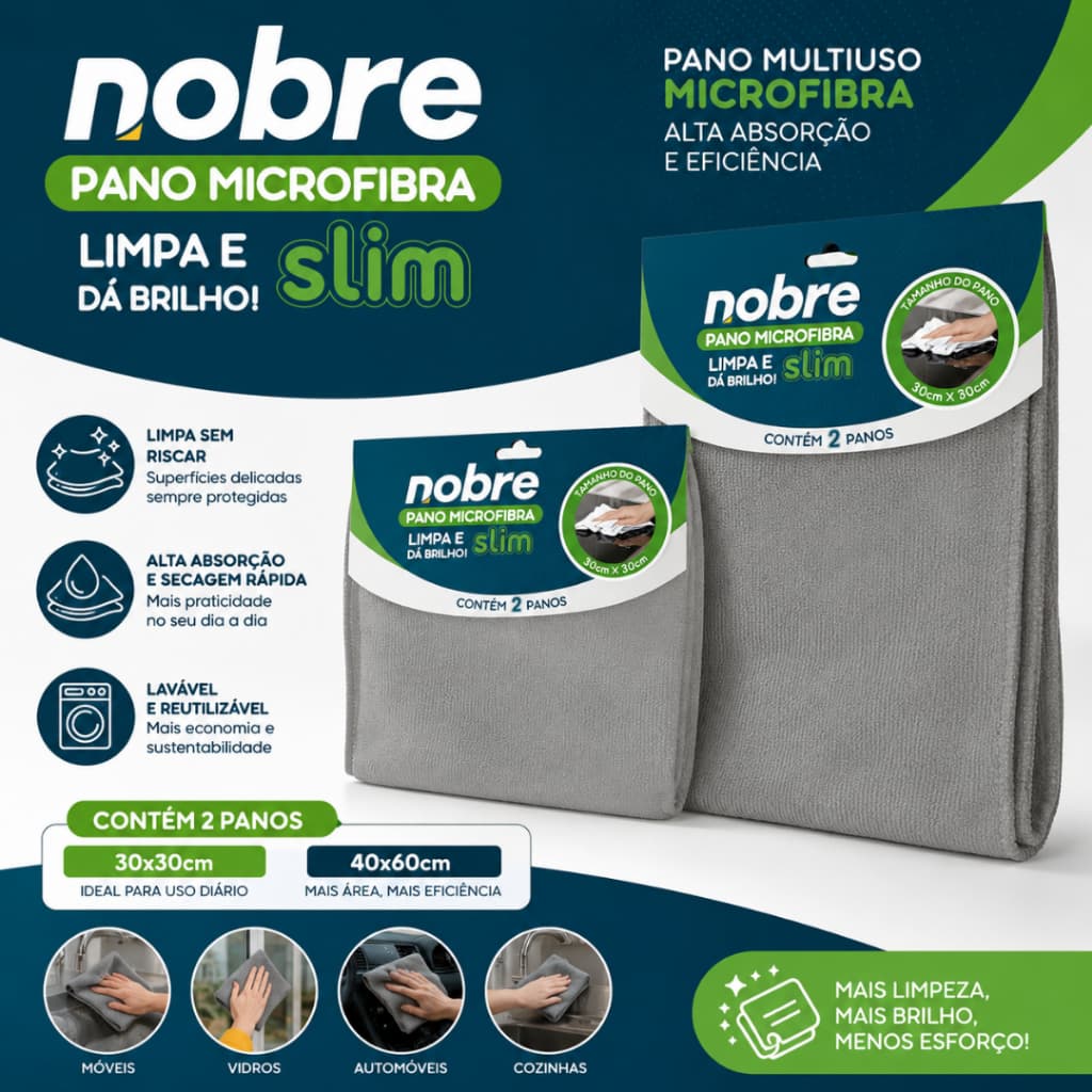 Pano Multiuso Microfibra Nobre Cinza Limpeza Doméstica Automotiva Alta Absorção sem Soltar Fiapos