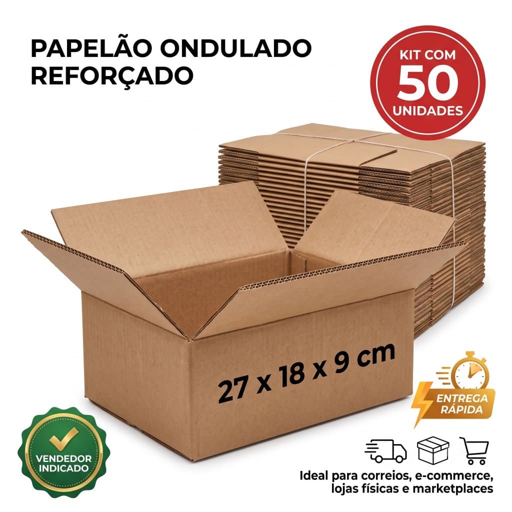 Kit 50 Caixas De Papelão 27x18x9 Reforçada Envio Correios E-commerce