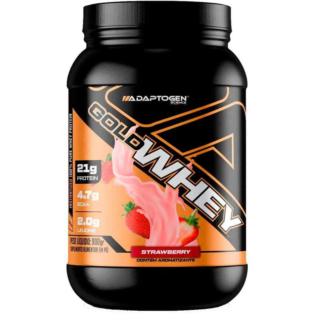 Gold Whey 900g Adaptogen Whey Protein Concentrado Morango