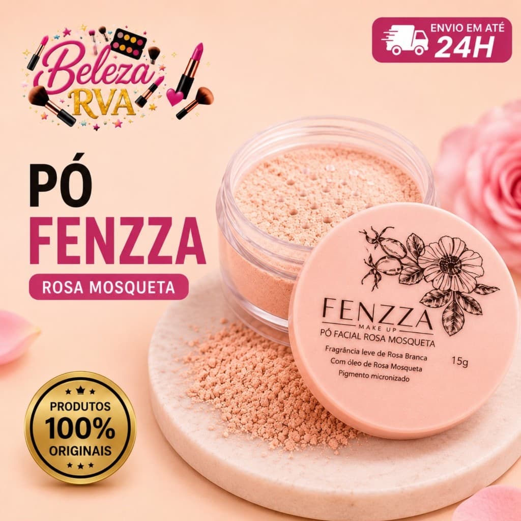 Pó Solto Rosa Mosqueta Fenzza Matte Natural – Controle da Oleosidade e Acabamento Perfeito