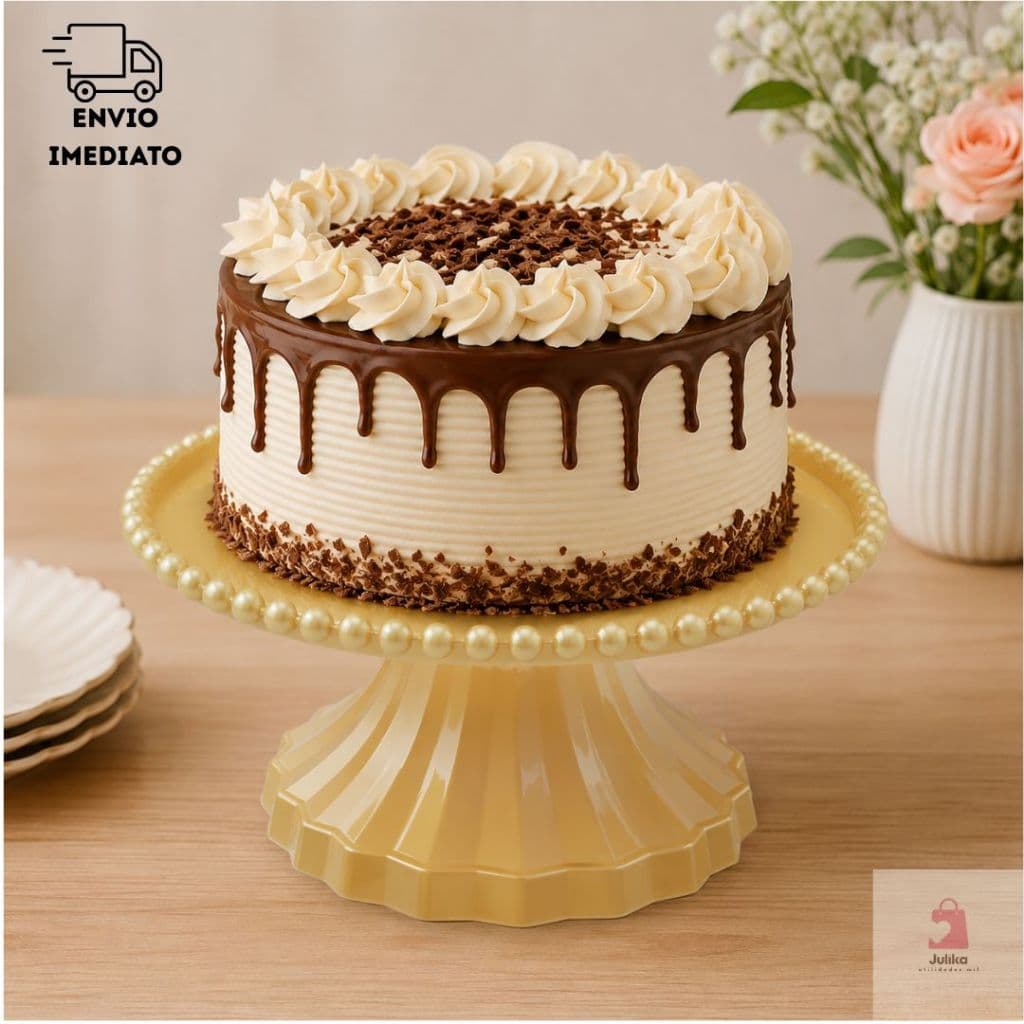 Boleira Perolada com Pé 26cm Porta Bolo Cupcakes Doces Premium