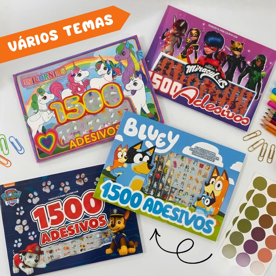 Livro De Colorir Educativo + 1500 Adesivos Atividade Infantil Bluey Lol Peppa Menina e Menino
