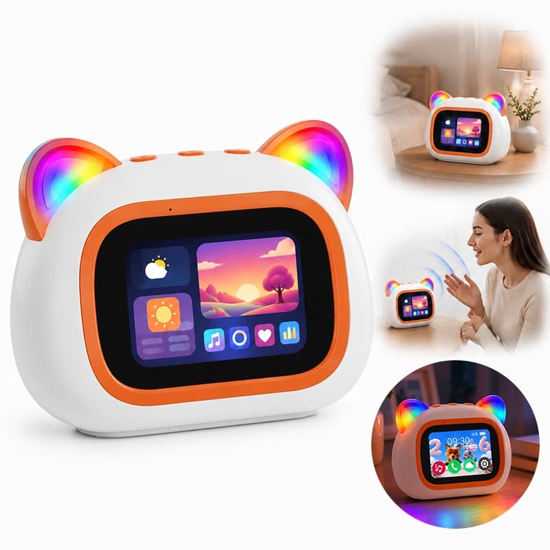 Caixa de Som Bluetooth Sem Fio Inteligente IA com Tela Visual, Interação por Voz e Iluminação RGB Colorida