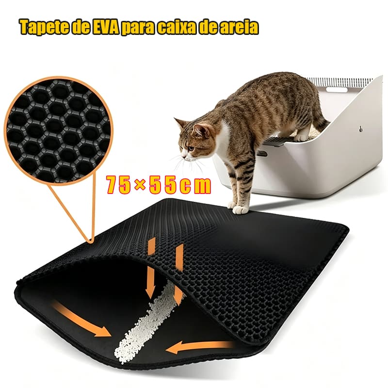 Tapete Higiênico Grande para Caixa de Areia de Gatos – Anti Sujeira e Coletor de Areia EVA 75×55 cm