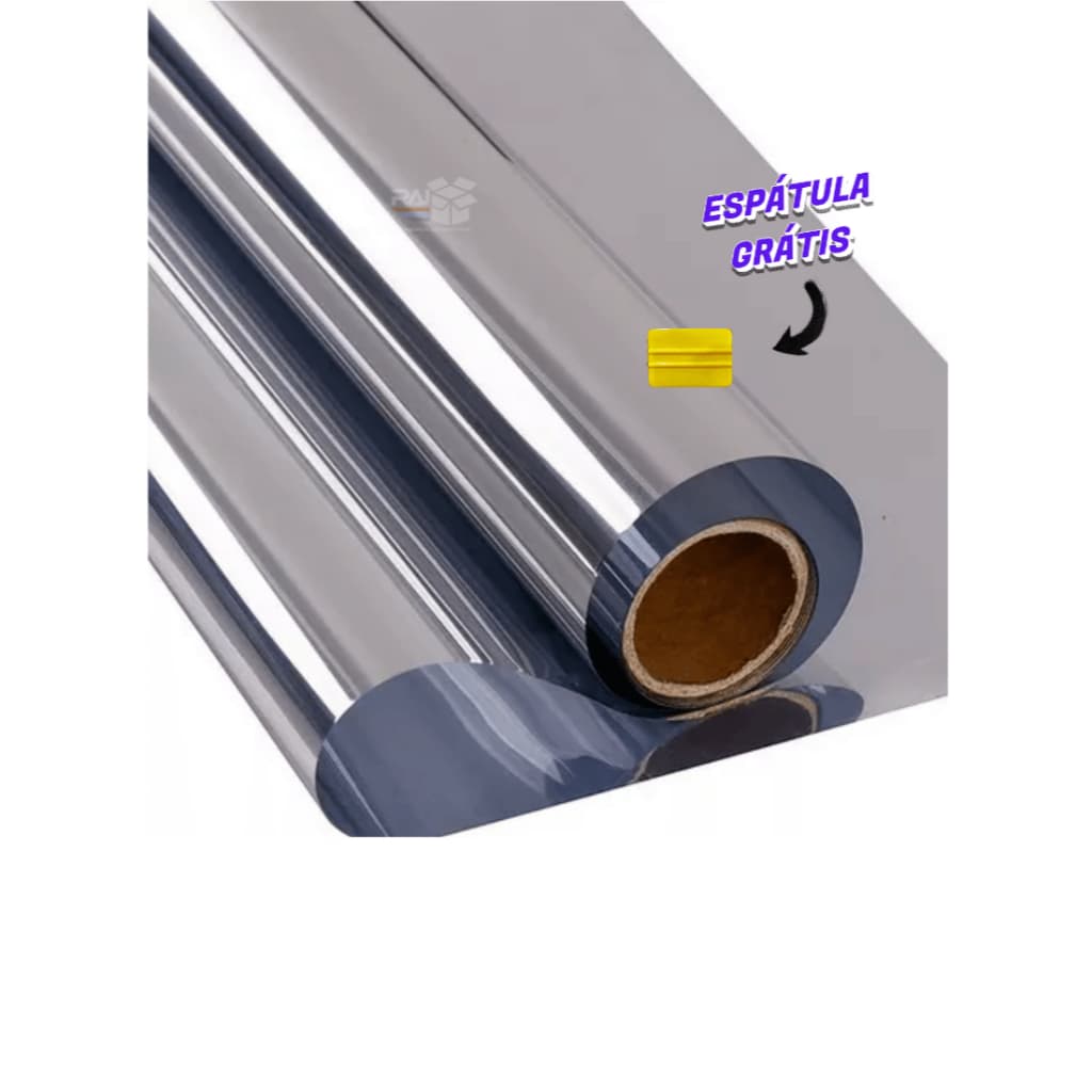 Película Tipo Insulfilm Prata Espelhada G5,1m x 8m, Refletiva, Poliéster profissional