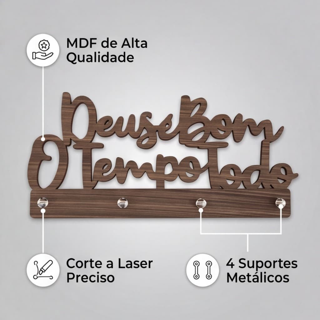 Porta Chaves decorativo Deus E Bom O Tempo Todo Marrom 25x12 MDF