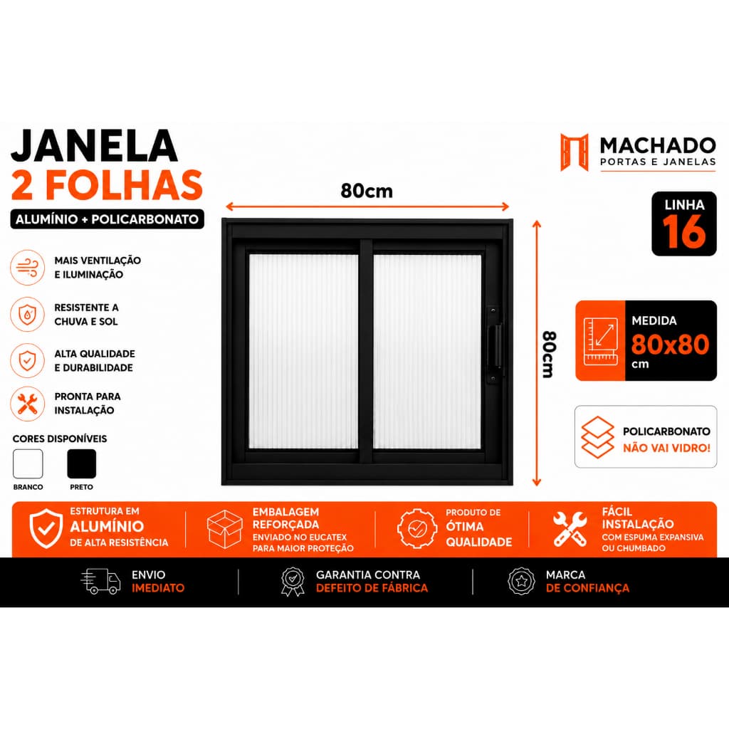 Janela Vitro 2 folhas Alumínio 80x80cm