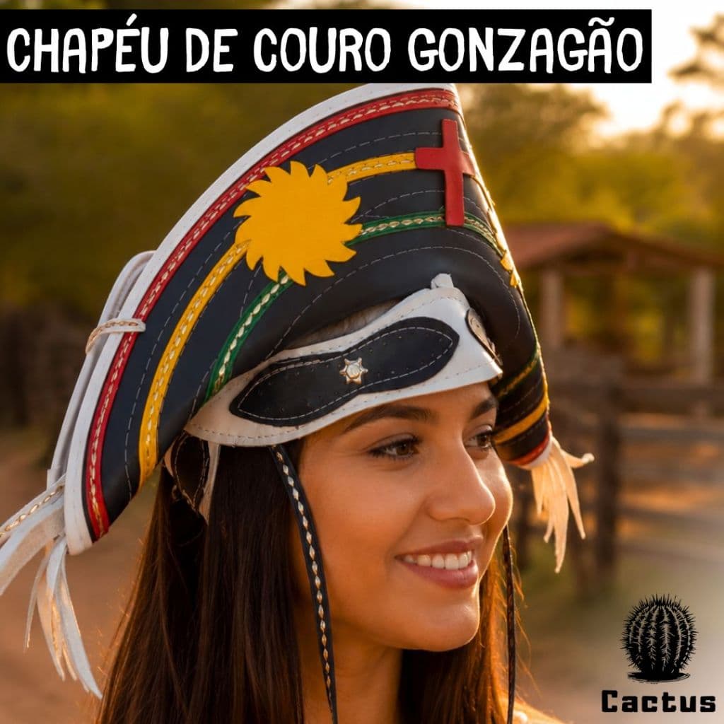 Chapéu de Couro Nordestino Gonzagão Couro Legítimo Cangaceiro Luíz Gonzaga Lampião Boné Festa Junina