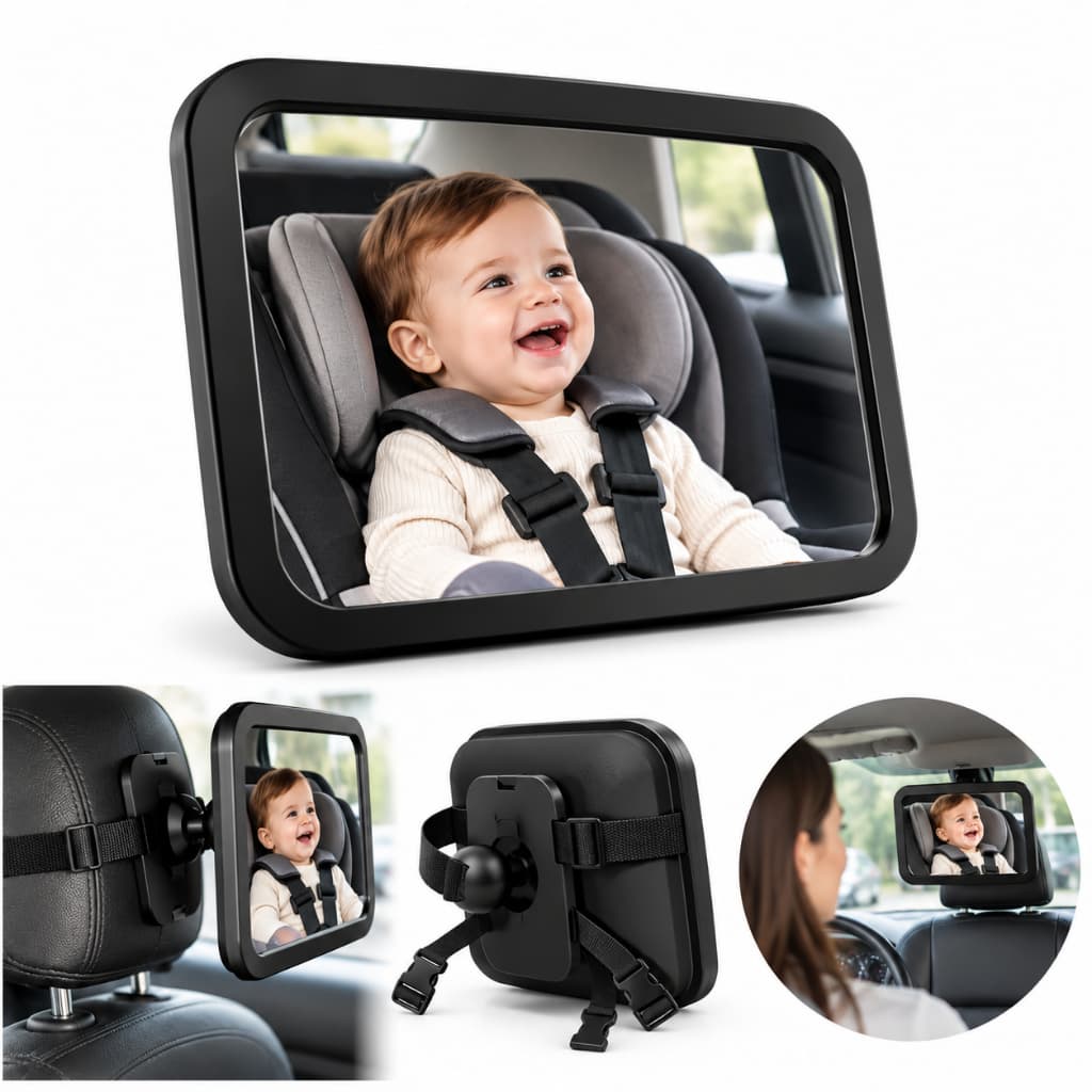 Espelho Retrovisor para Bebê Banco Traseiro Campo de Visão Amplo 360° 25x18cm Bebê Conforto Cadeirinha