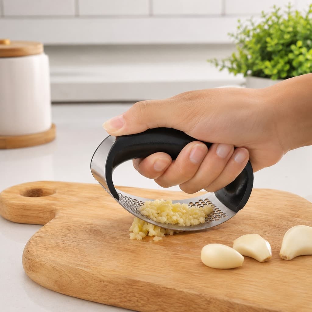 Triturador de Alho Manual em Aço Inox Amassador de Alho Ergonômico Fácil de Limpar Cozinha