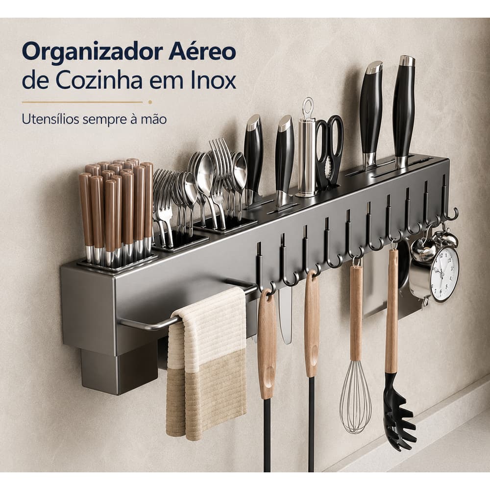 Armário Aéreo Cozinha, Organizador de Pia, Suporte de Cozinha, 10 Ganchos, Suporte, Escorredor