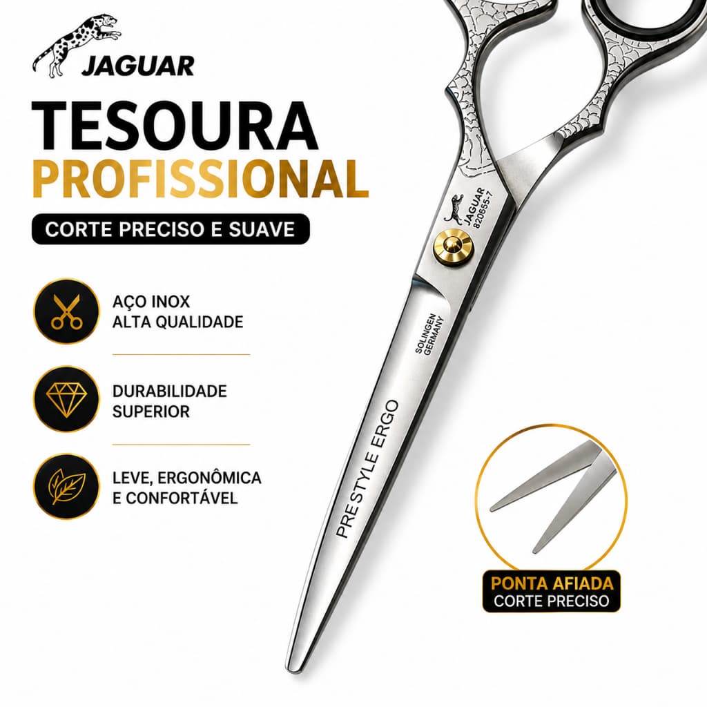 Tesoura Cabeleireiro 7" Jaguar Corte de Cabelo Profissional