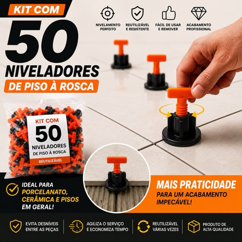 Kit 50 Niveladores de Piso à Rosca Reutilizável para Porcelanato e Cerâmica | Ferramenta para Assentamento