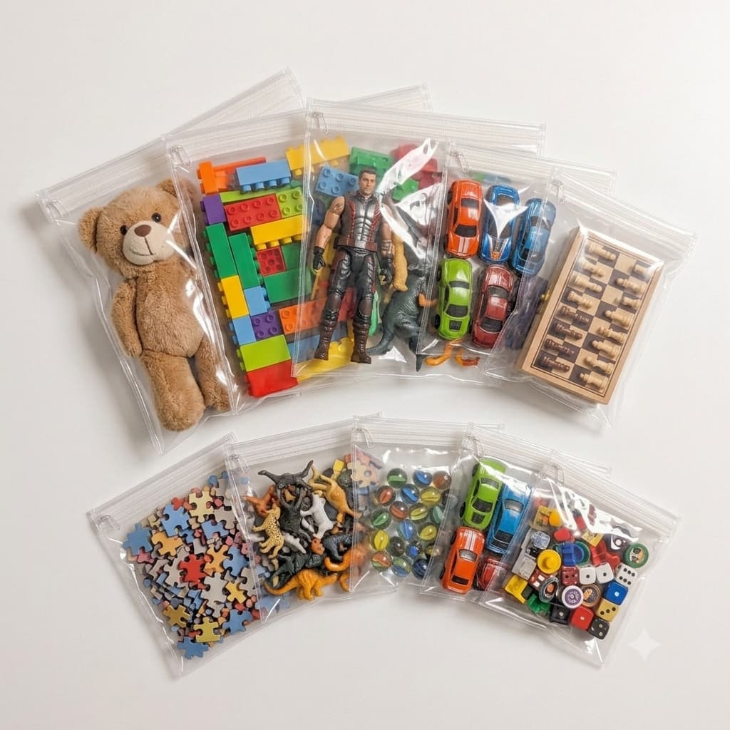 Kit 10 Saquinhos Organizador de Brinquedo P/M Transparente Multiuso Com Zíper
