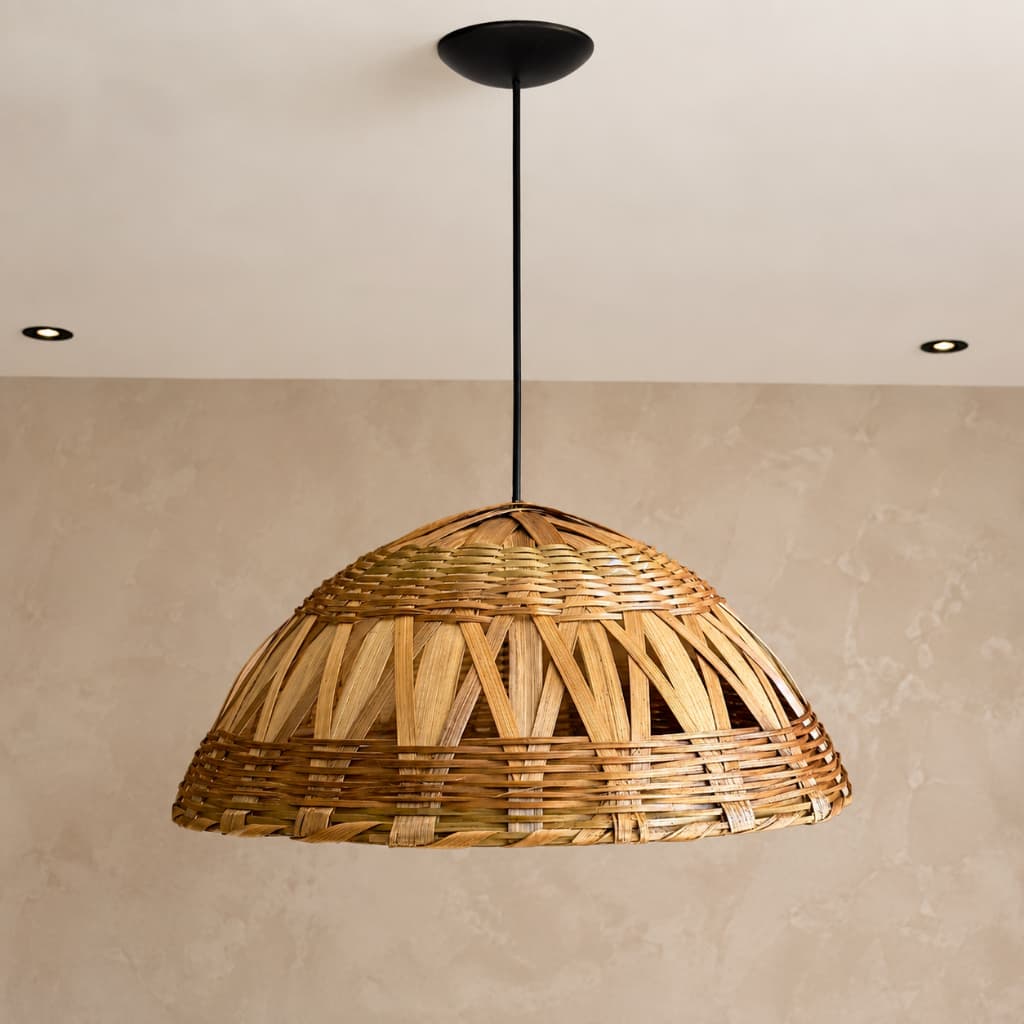 Luminaria Lustre Pendente de Tetto Bambu Cupula 37x25 com Fiação