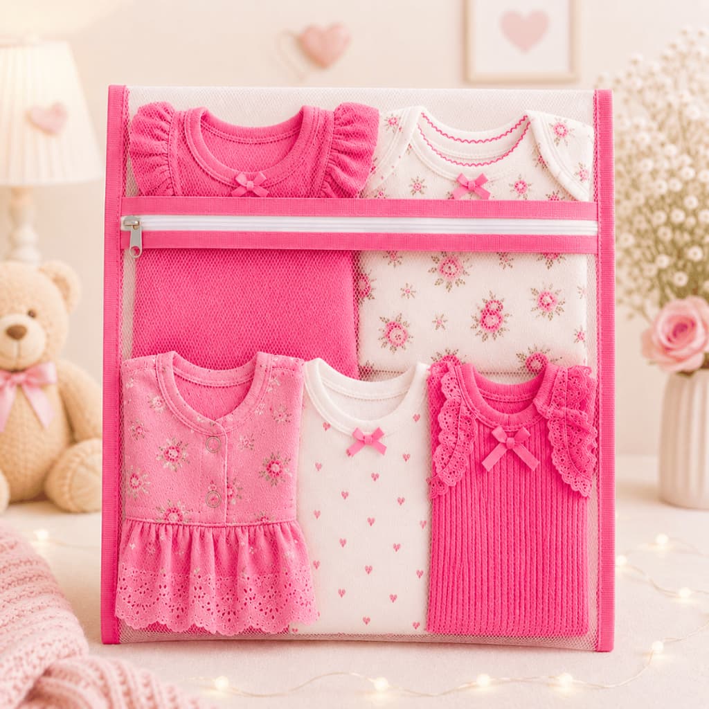 Kit Organizador Mala Viagem Maternidade 6 Saquinhos Filó Para Roupinhas Bebê Enxoval Menina Menino