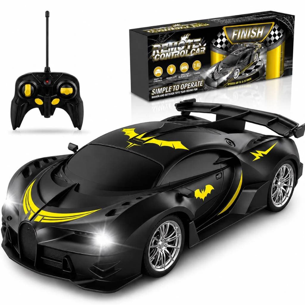 Carrinho de Controle Remoto Infantil RC 2.4GHz com Faróis LED e Bateria Recarregável Do Batman