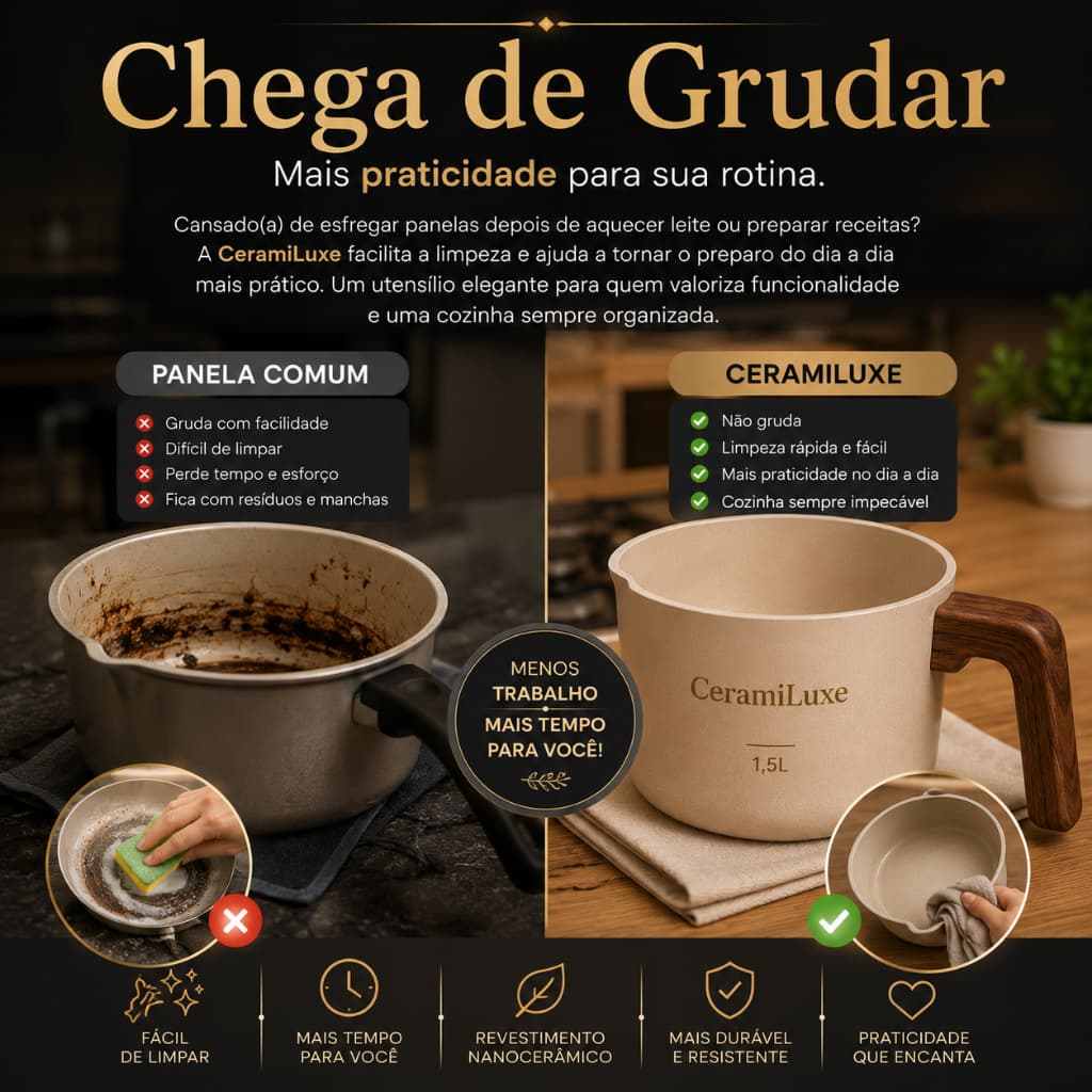 Leiteira Revestimento Nanoceramico Alta Durabilidade 1500ml Creme Solido Resistente
