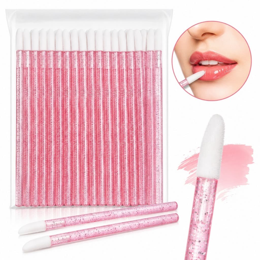50/250 Unidades Aplicador Descartável para Gloss e Batom Pincel Labial Rosa