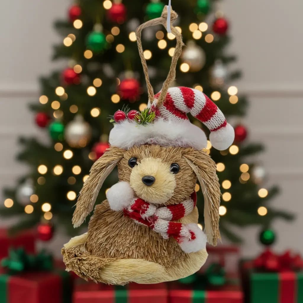 Enfeite Decorativo Palha Pendurar Natal Cachorro Cachecol