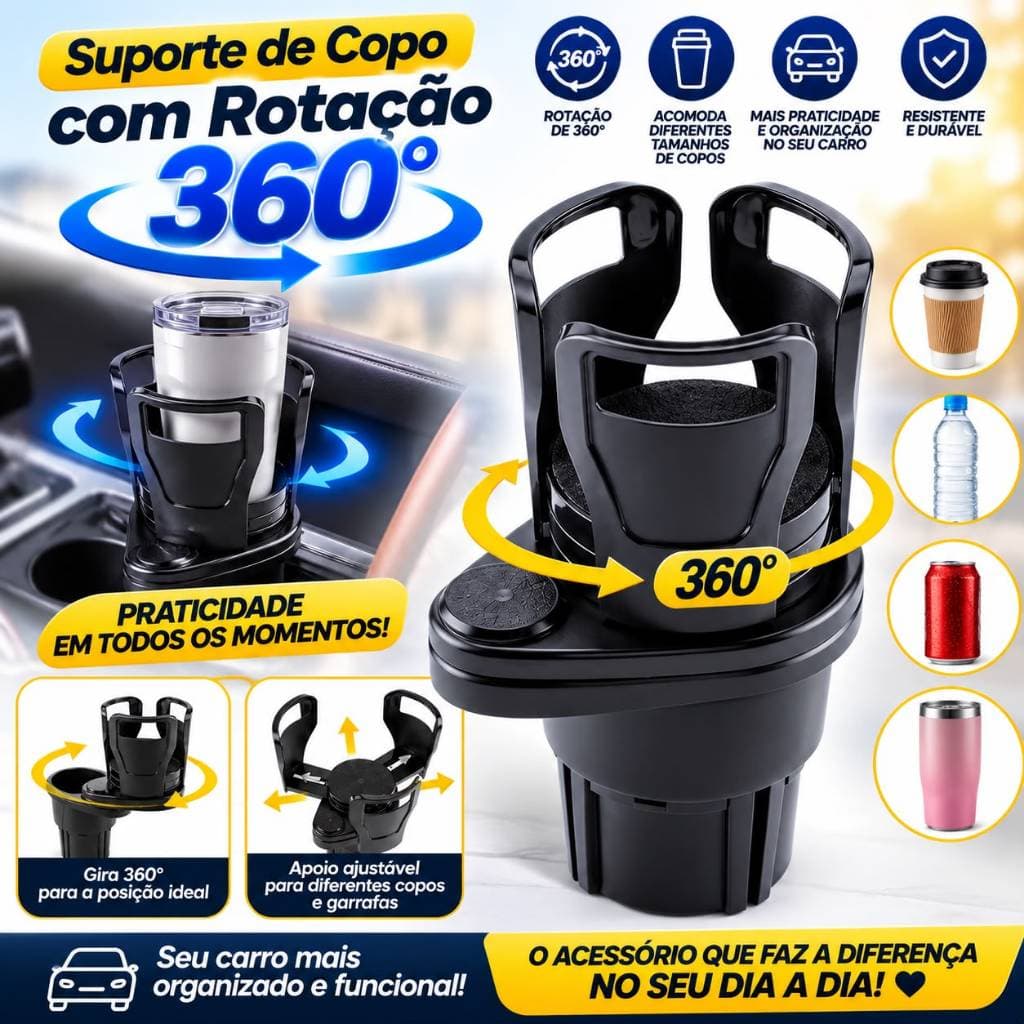 Suporte De Copo Com Rotação De 360 Graus Para Carro Caminhão Com Suporte Duplo Para Garrafa