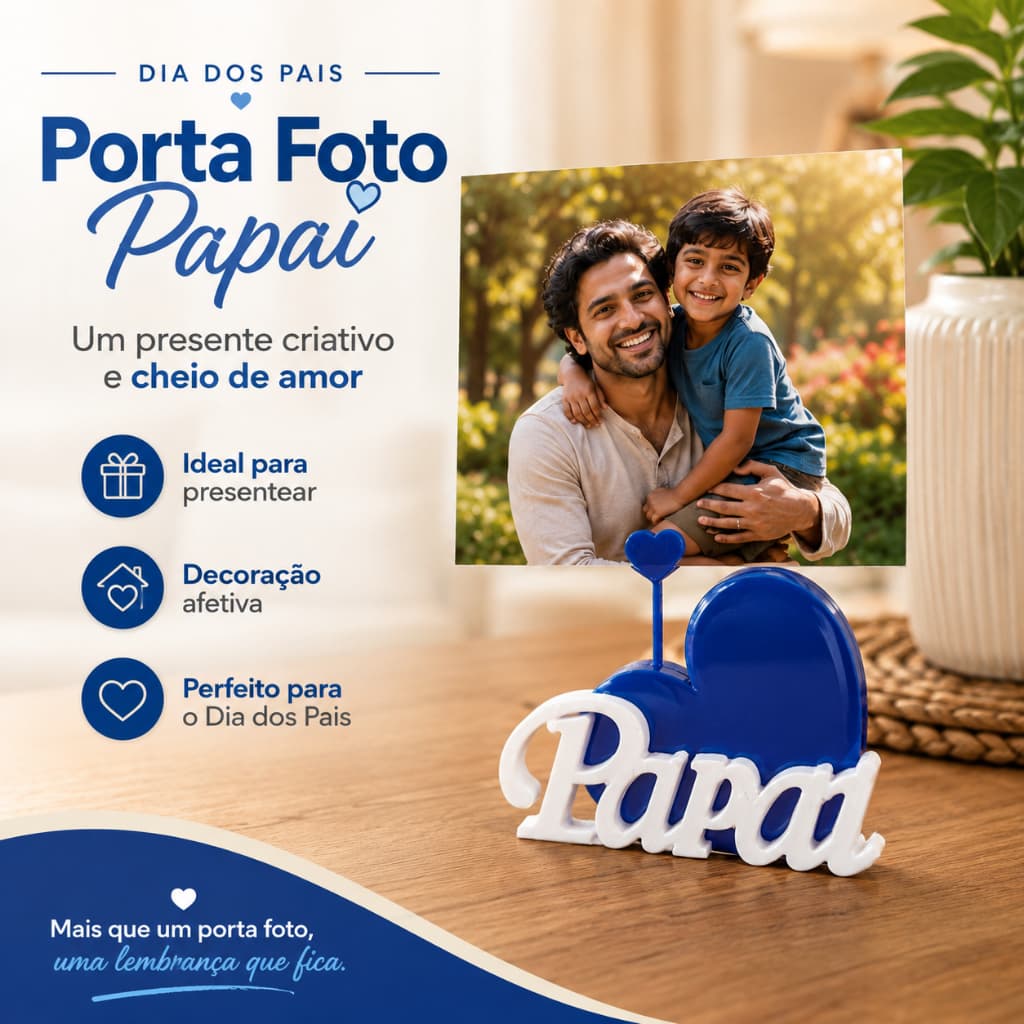 Porta Foto Papai com Coração | Presente Criativo Dia dos Pais | Decoração Afetiva