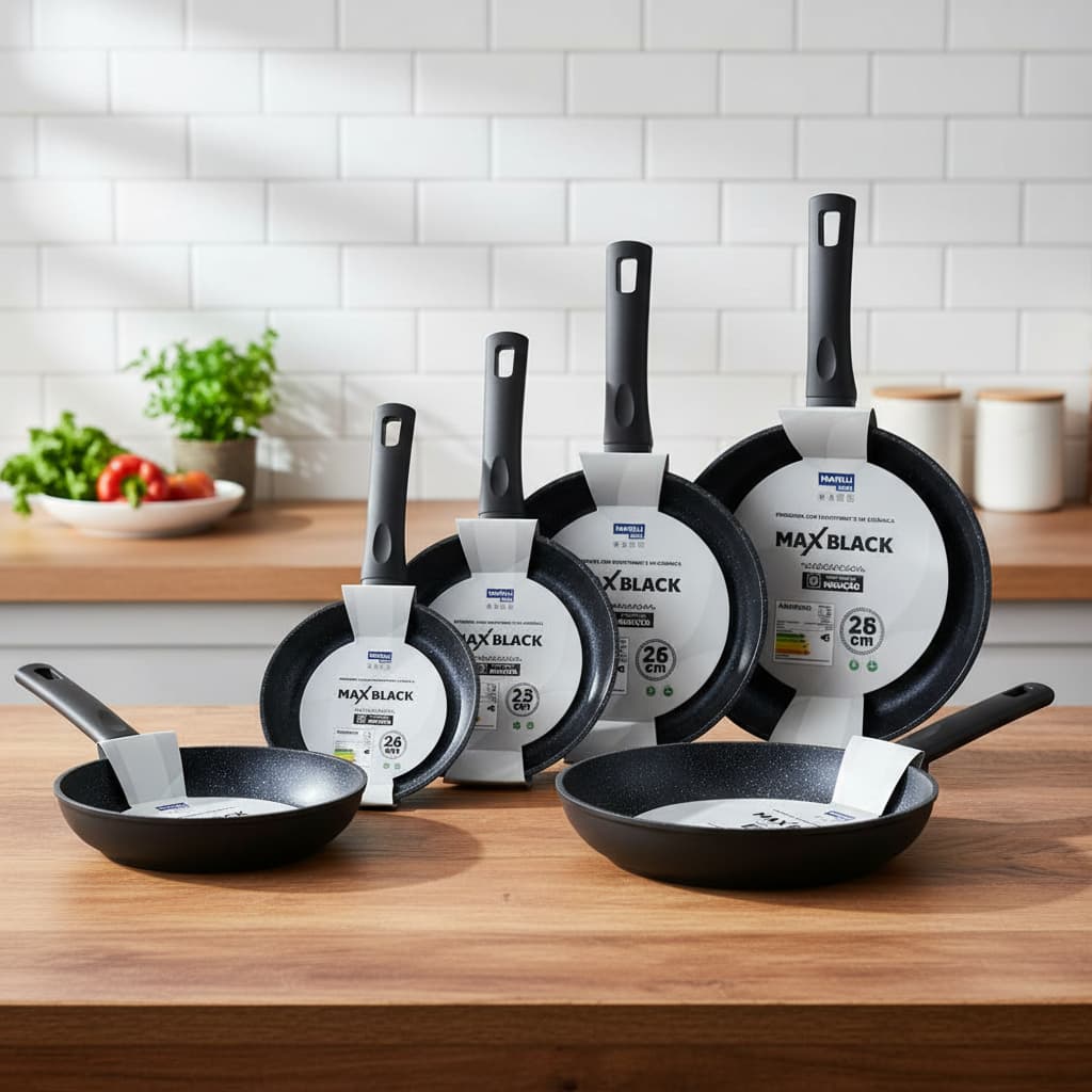 Frigideira Antiaderente Indução Revestimento Cerâmico Max Black 18cm 20cm 22cm 24cm 26cm 28cm