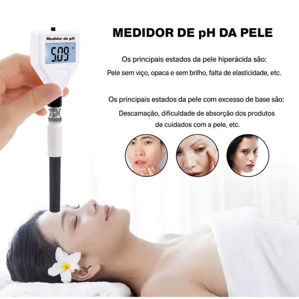 Medidor de pH da pele PH-98218, ACIDÍMETRO C/SONDA SUBSTITUÍVEL, Display LCD, medidor digital de acidez portátil e MUL