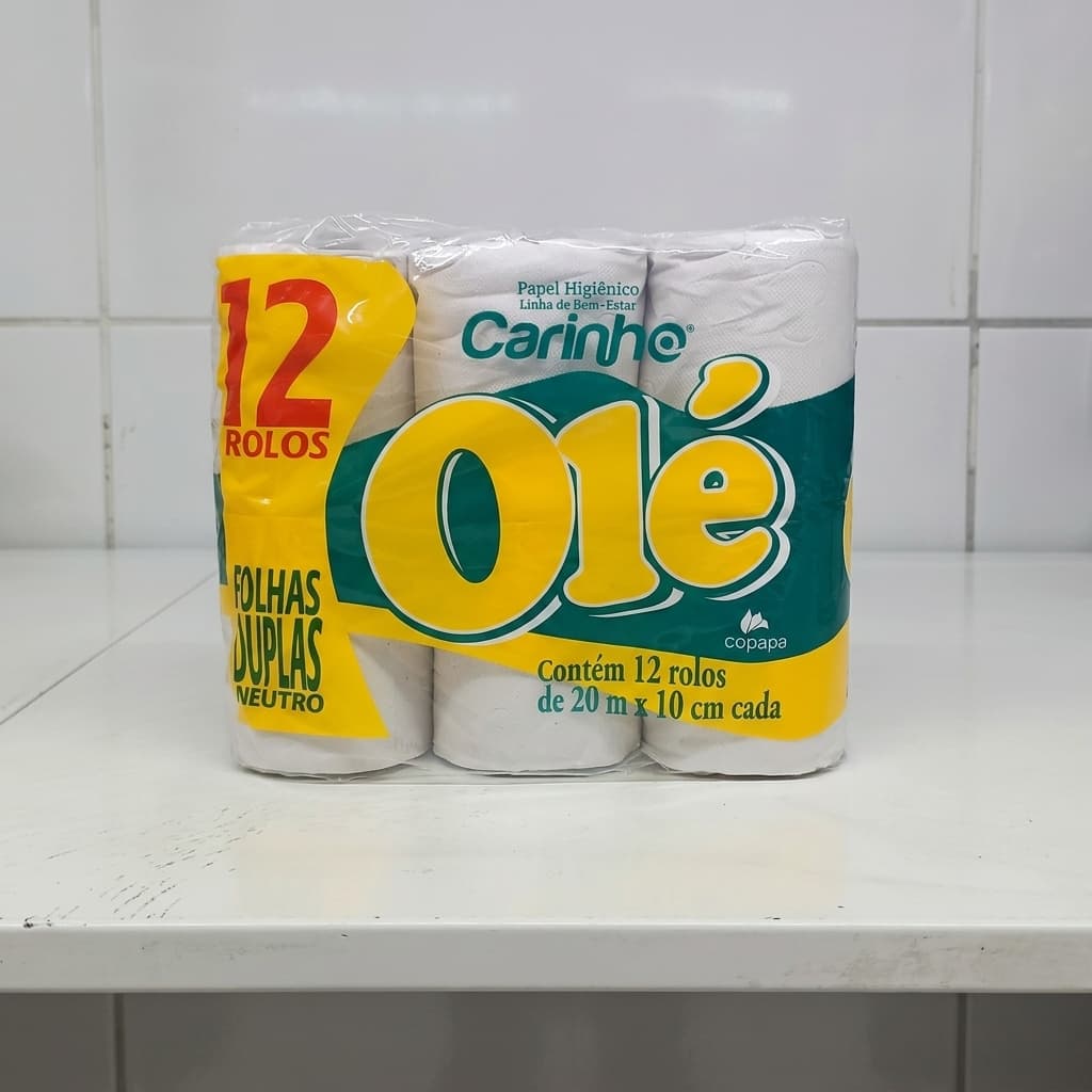 Papel Higiênico Carinho Olé Folha Dupla Neutro Pacote com 12 Rolos de 20 Metros Cada Macio e Resistente