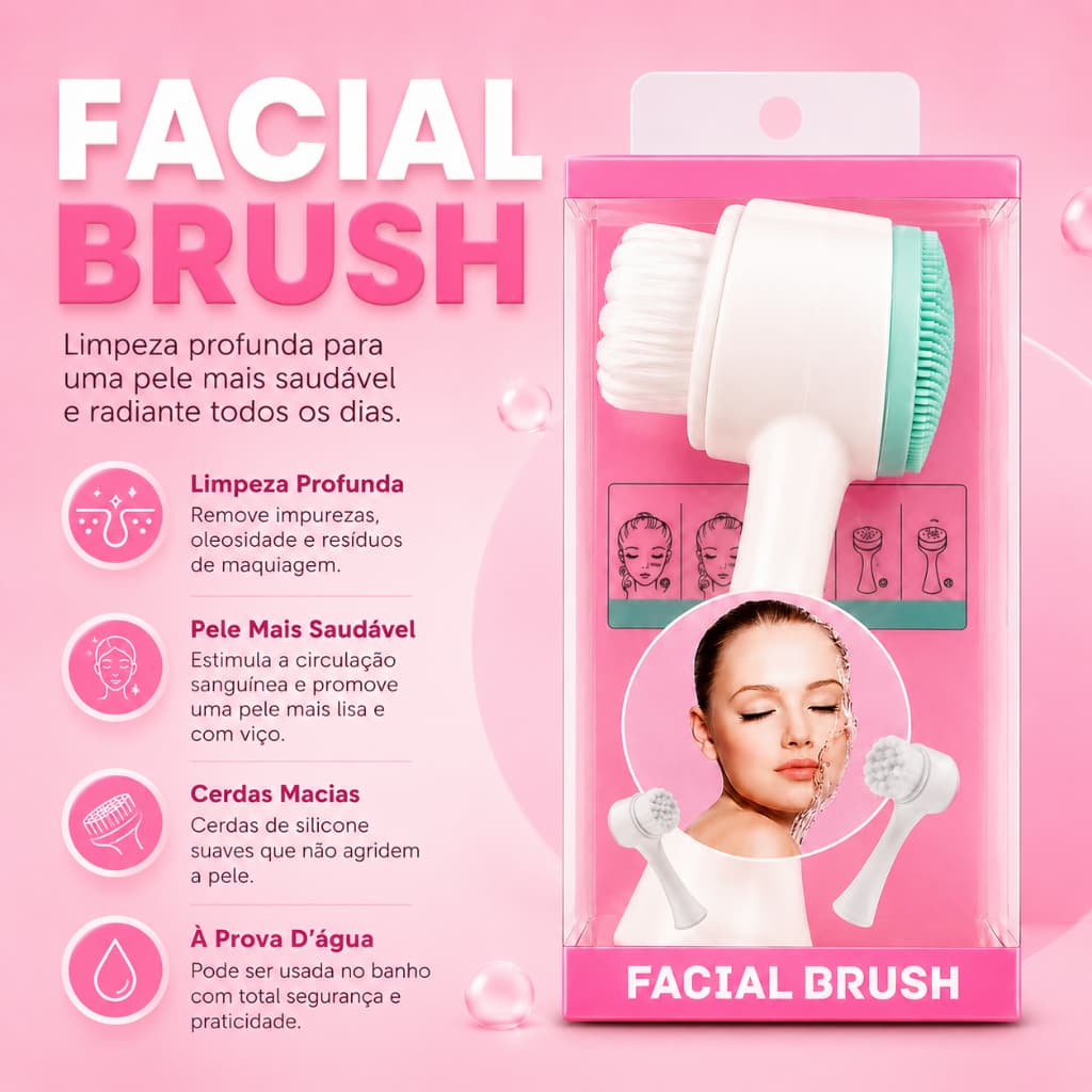 Escova Facial 2 em 1 de Silicone e Cerdas Macias – Limpeza Profunda e Esfoliação