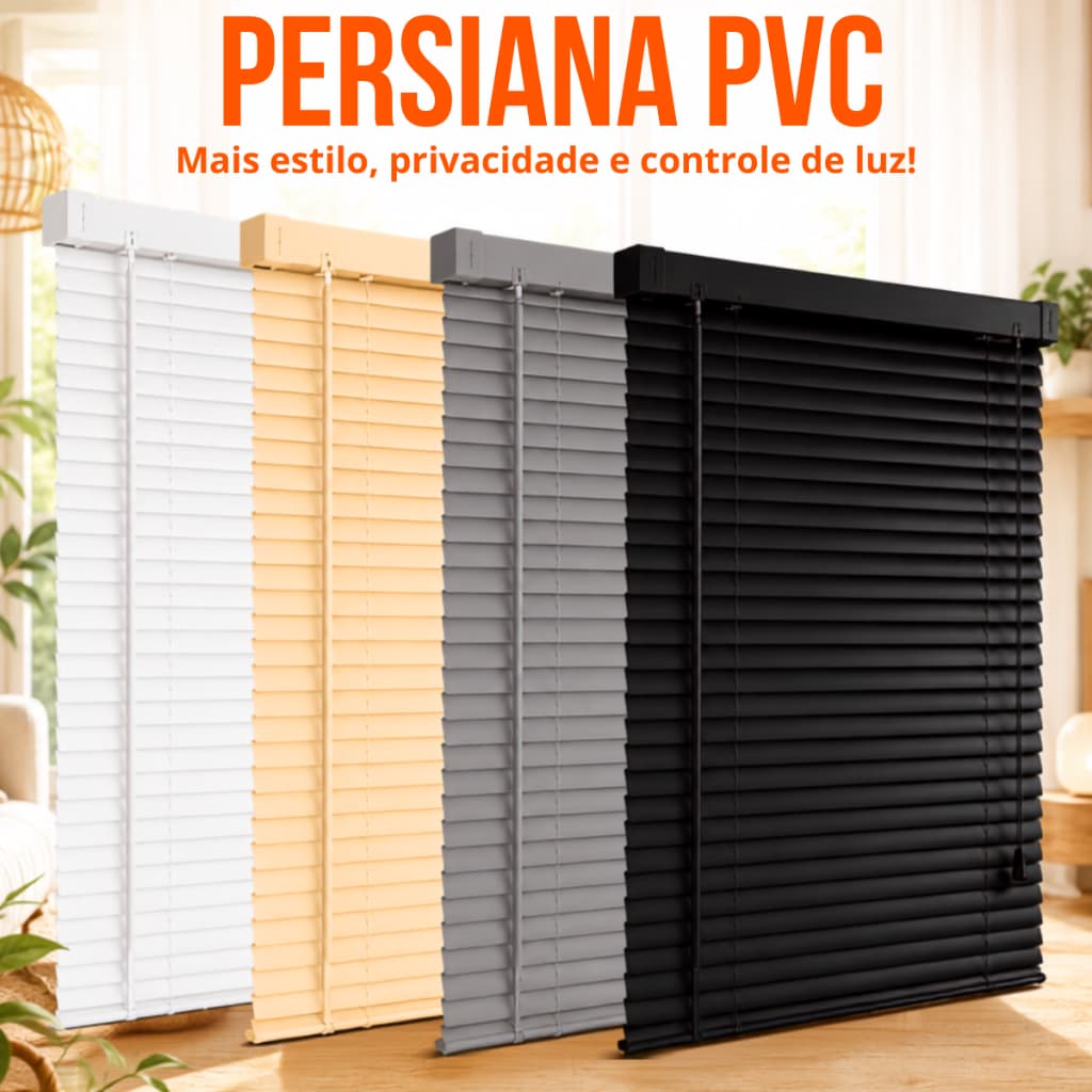 Persiana PVC Horizontal Cortina 100cm/120cm/140cm x 130cm Sala Quarto Escritório Linha Premium Exclusiva Sofisticada