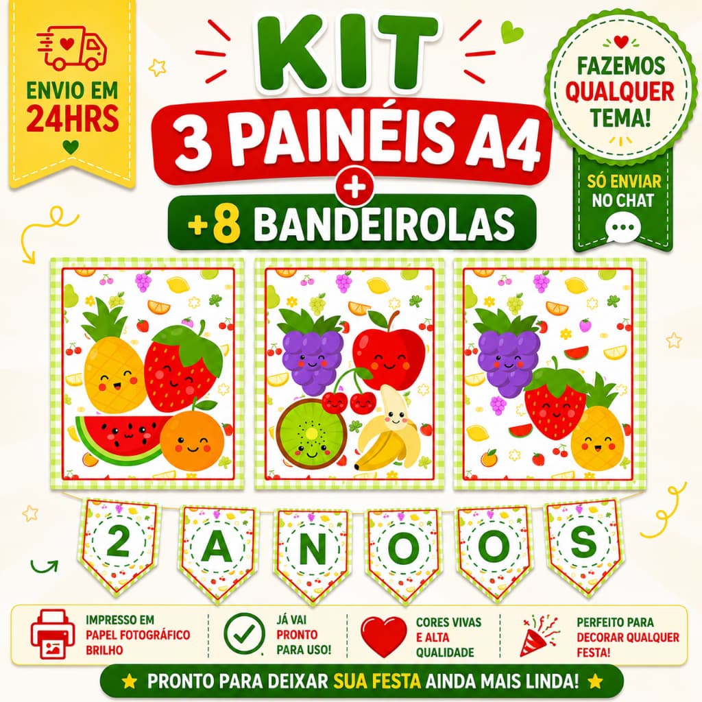 Kit Poster Painel A4 e Bandeirola Bandeirinha Menina ou Menino Personalizados /Lembrancinha de Festa /Aniversário