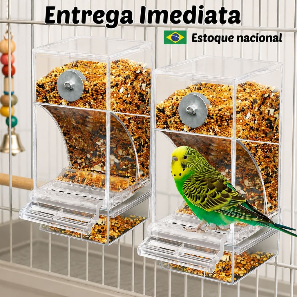 Automatic Bird Feeder, Acrylic, Anti-Dirt, for Cockatiels, Canaries, and Parakeets, Transparent Cage.