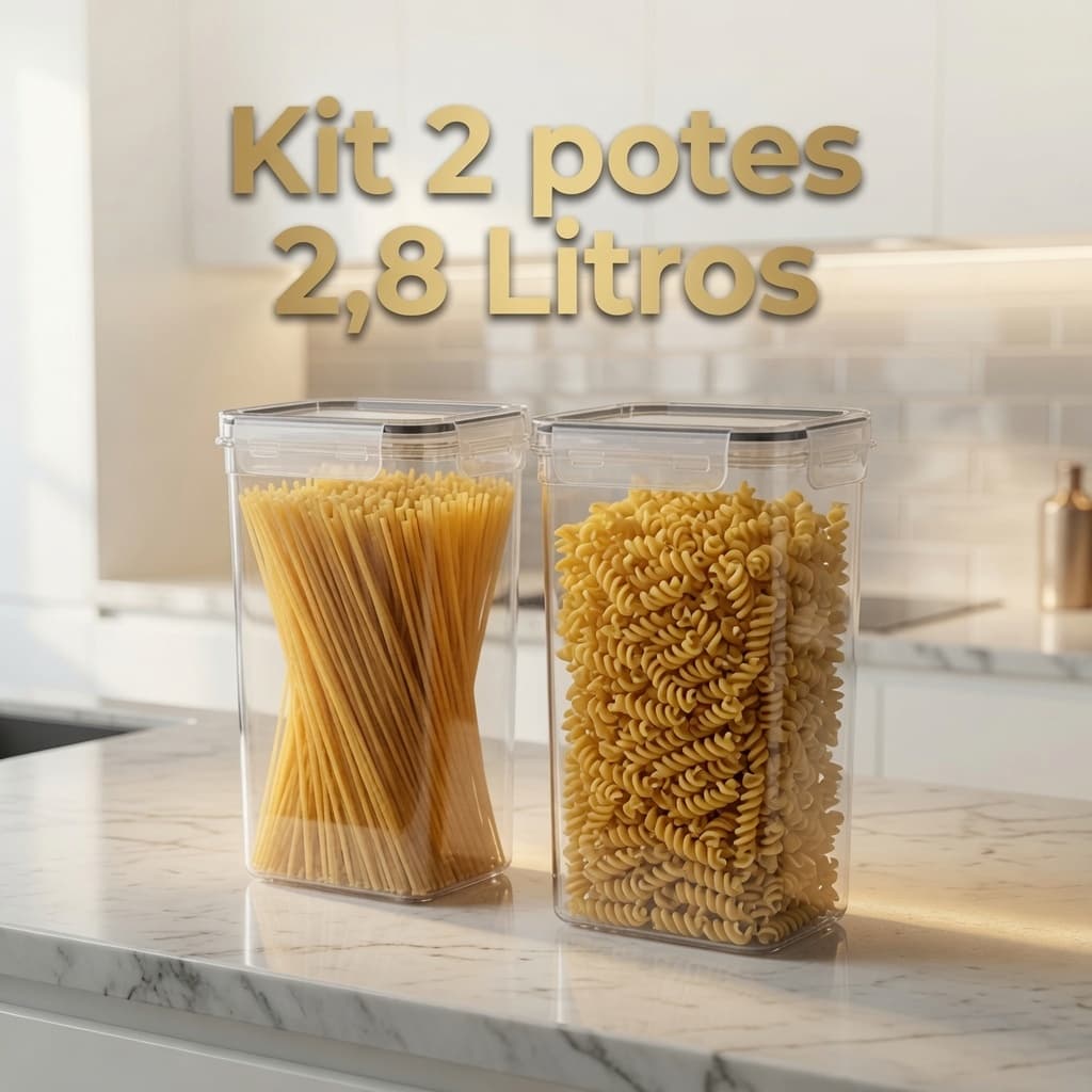 Kit 2 Pote Hermético 2,8 Litros Tampa Plástico Porta Mantimento Arroz com Trava Lateral
