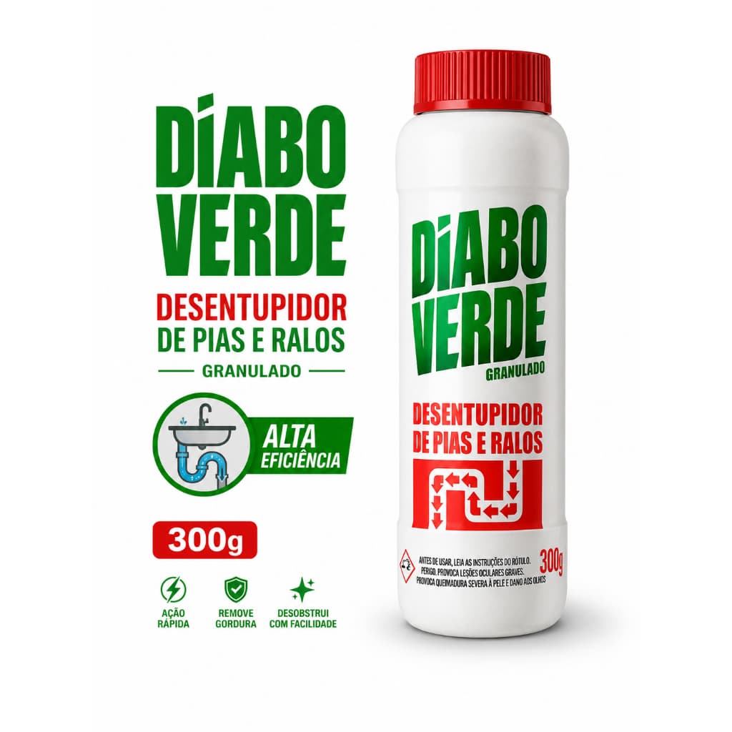 Desentupidor Diabo Verde Granulado 300g | Desentope Pia e Ralo Rápido | Ação Imediata Contra Gordura - 300g