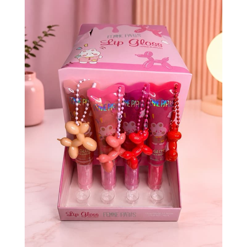Lip Gloss Femme Paris Longa Duração com Chaveiro Balão