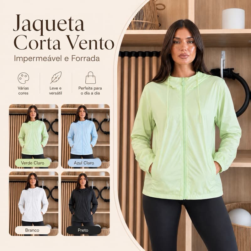 Jaqueta Corta Vento Impermeável Forrada com capuz feminina academia inverno