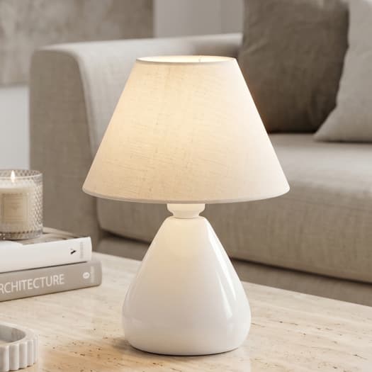 Abajur Luminaria de Cerâmica Porcelana Gota Com Cúpula Tecido para Decoração Quarto Sala Escritório