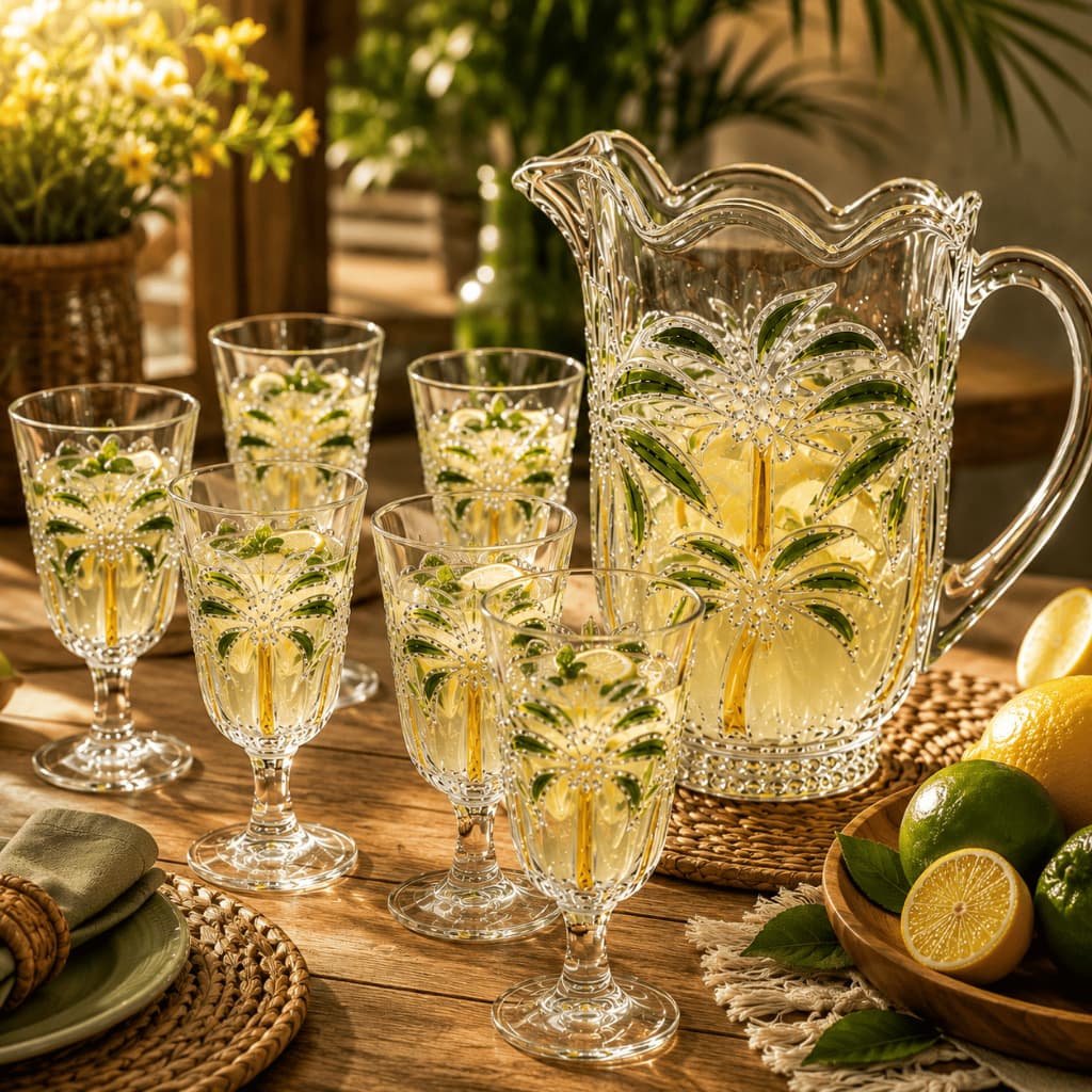 Jogo 6 Taças Cristal Sofisticadas Com Jarra Vidro Transparente  Bebidas 1500ml Conjunto Resistente Acabamento Refinado